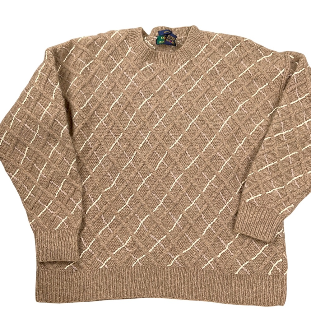 Colours by Alexander Julian Sweater Men Large Brown Hand‎ Knit Wool Cotton s80